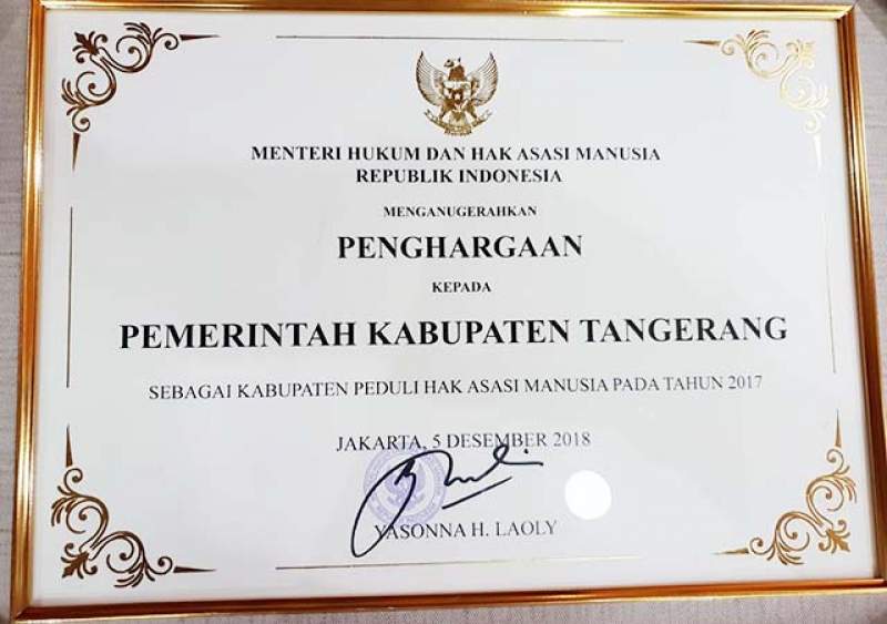 Pemkab Tangerang Raih Penghargaan Peduli HAM