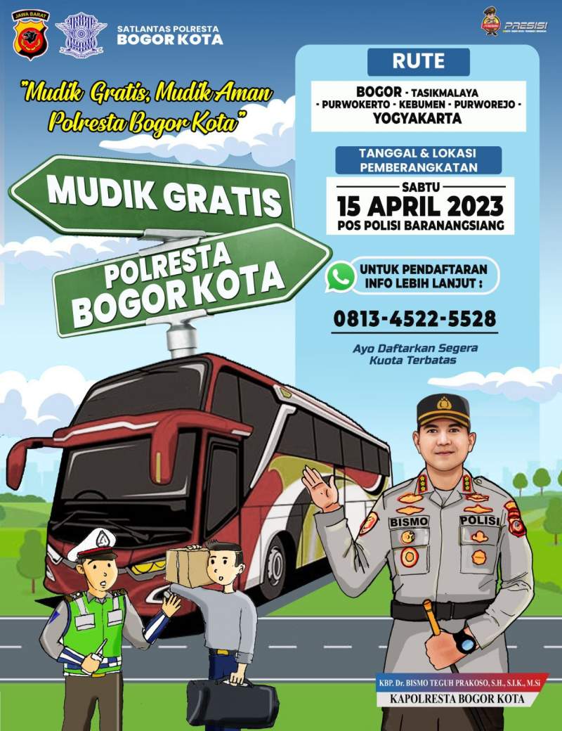Keren, Polresta Bogor Kota Fasilitasi Mudik Gratis, Begini Caranya: