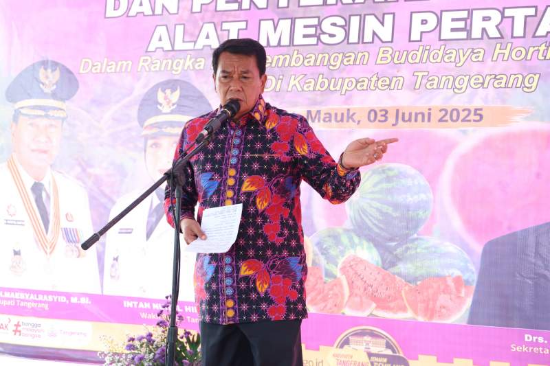 Panen Semangka Bersama, Bupati Tangerang Serahkan Alat Mesin Pertanian